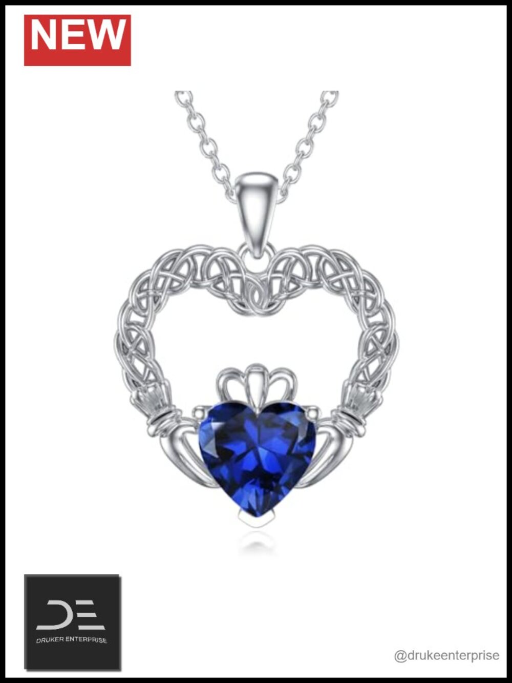 Sterling Silver Irish Claddagh Pendant Necklace 18"